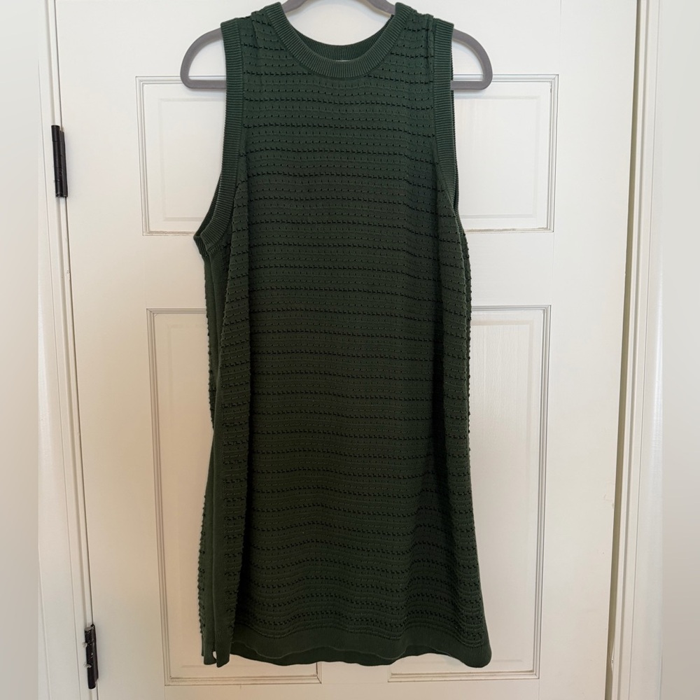 Varley Mindy Contrast Stitch Olive Green Knit Tank Dress